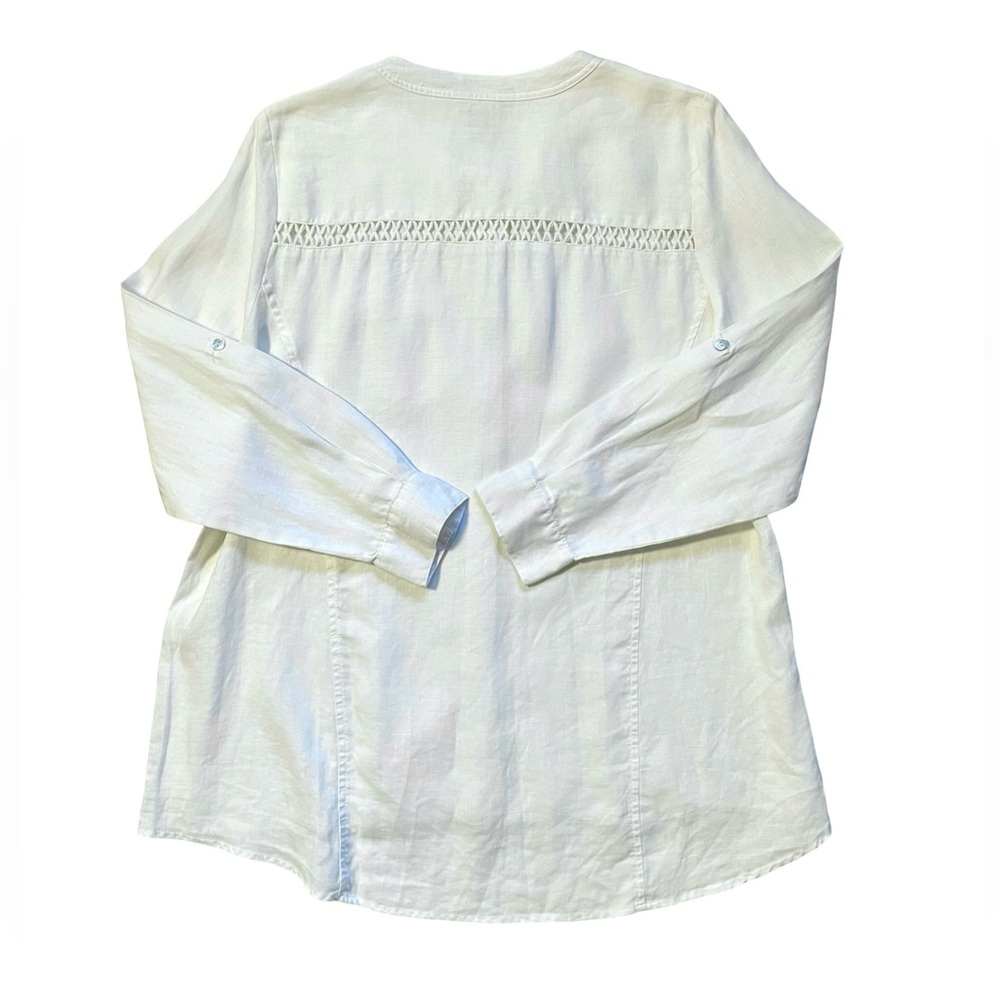 Multiples White Linen Button Front Lagenlook Shirt Medium - Picture 5 of 5
